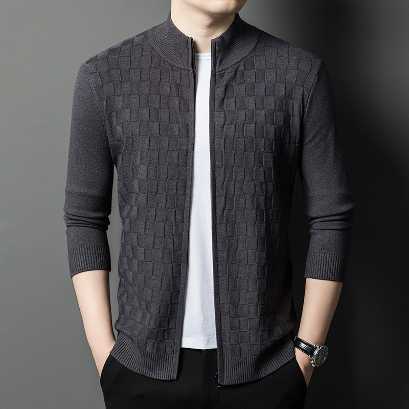 Mens Slim-fit Casual Sweater With A Stand-up Collar And Zipper