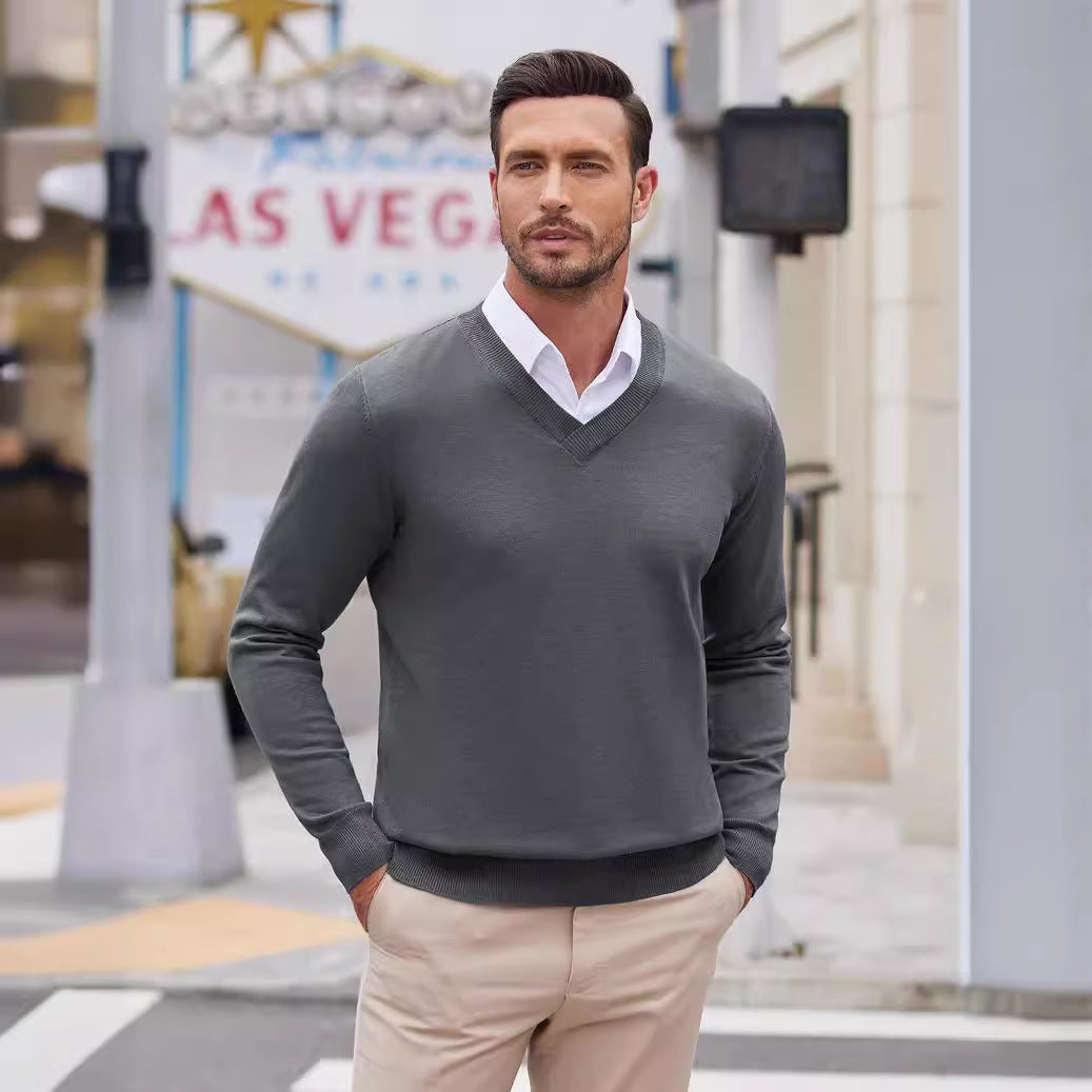 V-neck Knitted Sweater For Men Casual Warm And Perfect As A Base Layer