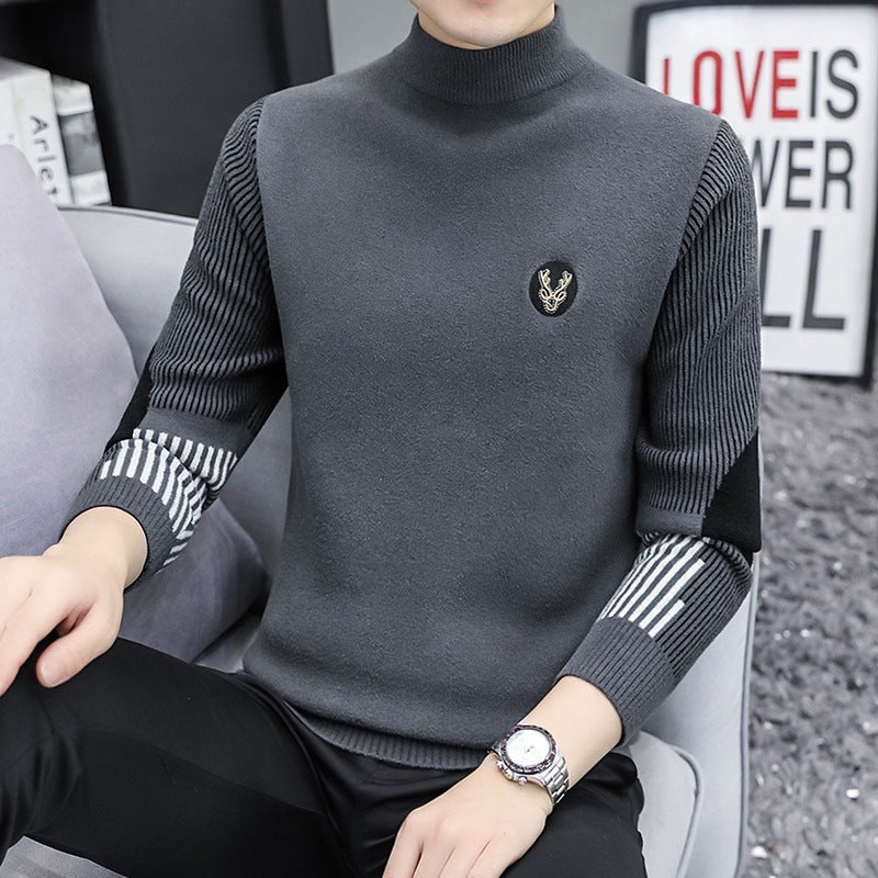 Mens Thickened Knitted Sweater With A Half-Height Neck