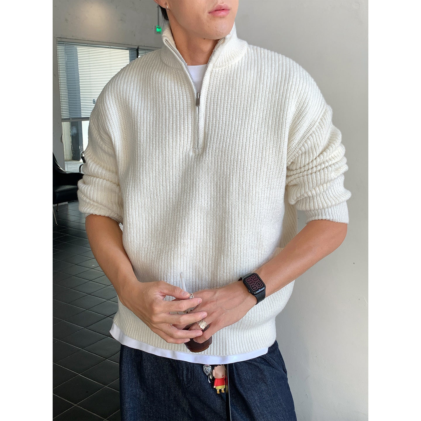 New FallWinter Mens Half-Neck Zip-Up Turtleneck Sweater