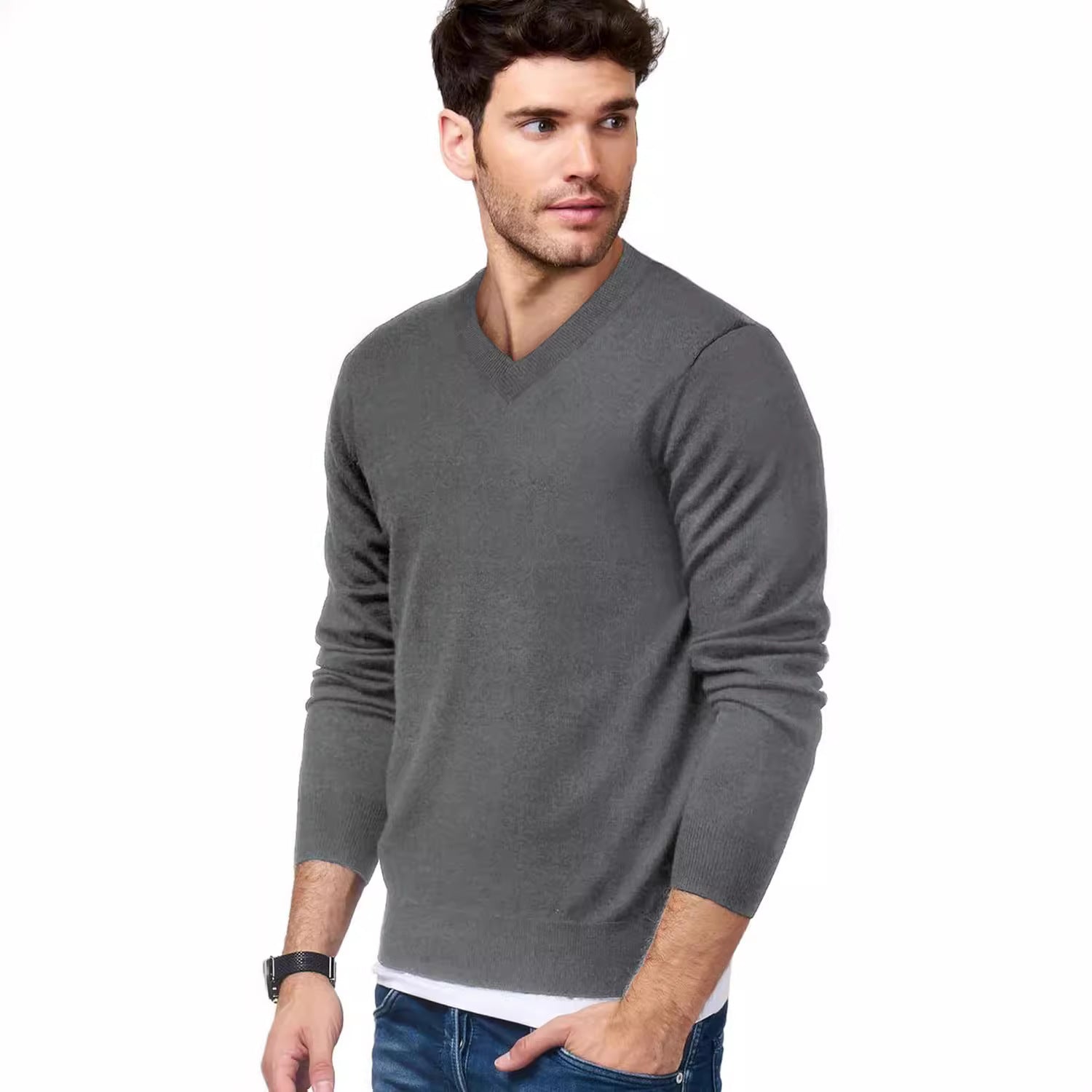 V-neck Knitted Sweater For Men Casual Warm And Perfect As A Base Layer