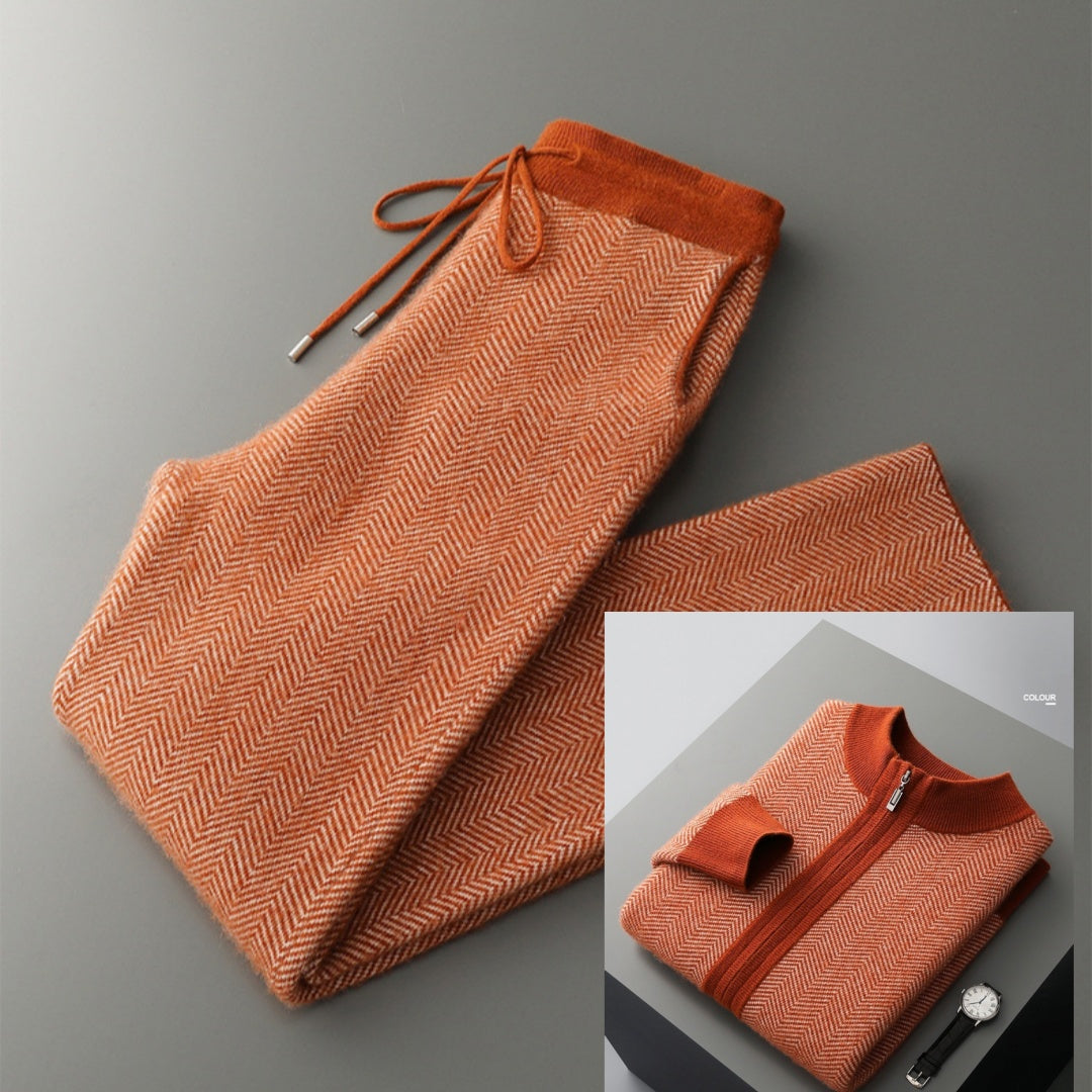 Mens Winter Pure Wool Sweater Half-Neck Zip-Up Cardigan With Thicker Outer Layer