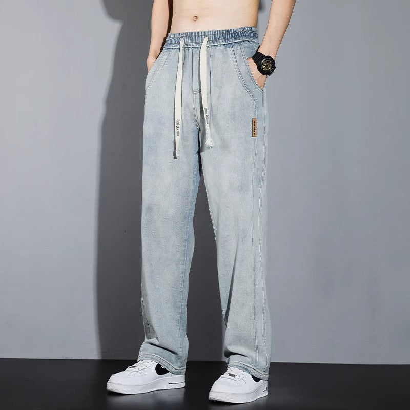 American Retro Men's Straight Loose Elastic Waist Casual Pants
