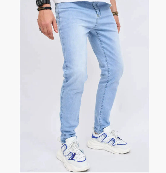 Men's Jeans Stretch Slim-fit Light Blue Skinny Men's Trousers