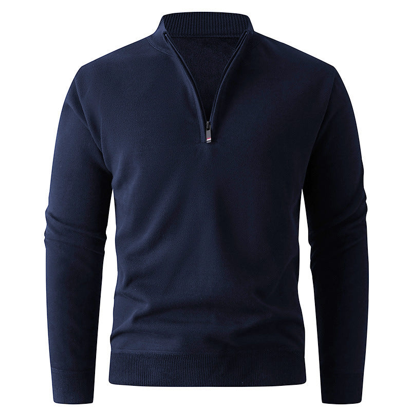 Solid Color Stand Up Collar Half Zip Knit Sweater