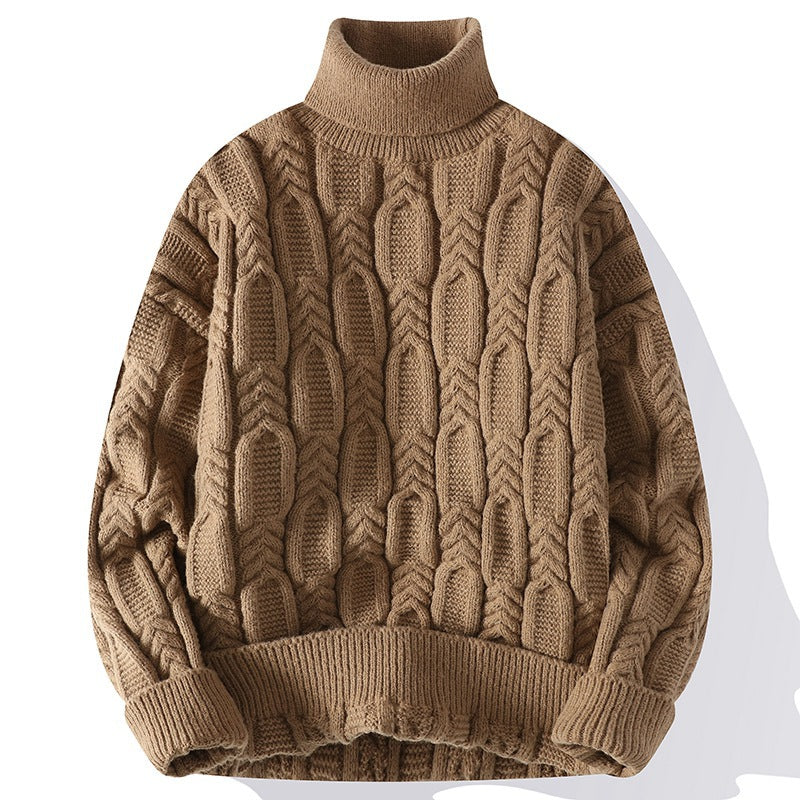 Mens Autumnwinter Turtleneck Cable-knit Sweater With A Casual Fit And Exceptional Warmth