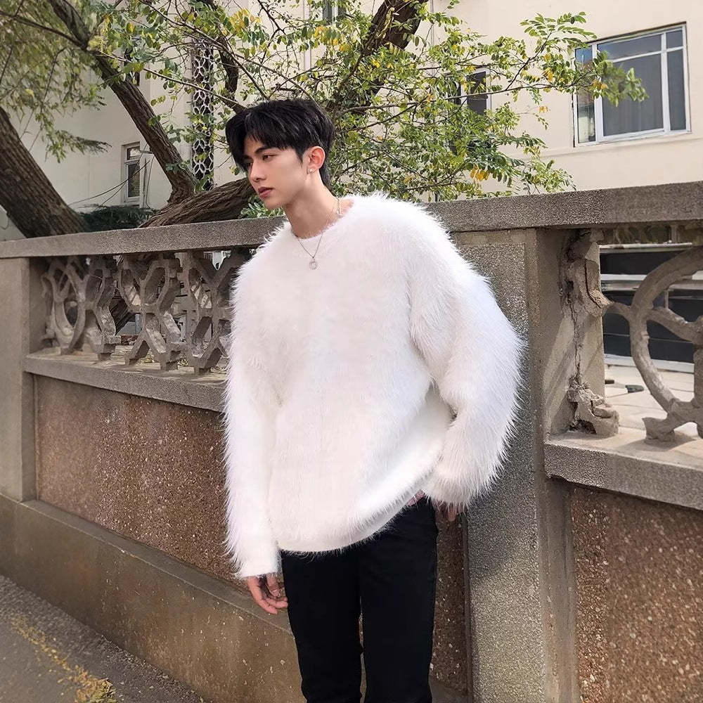Mens New AutumnWinter Loose Casual Knit Outerwear Top