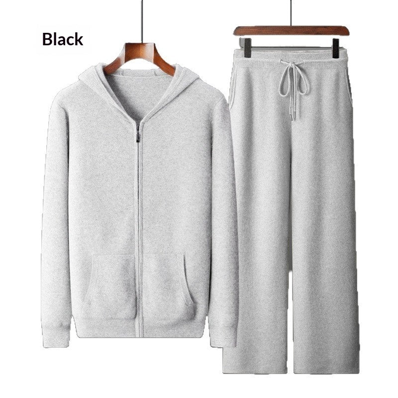 Thickened Casual Hooded Zip-up Cardigan Set