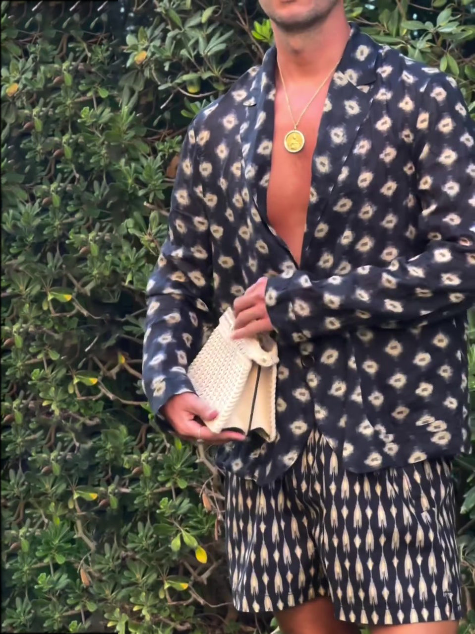 Navy Geometric Print Blazer & Shorts Set