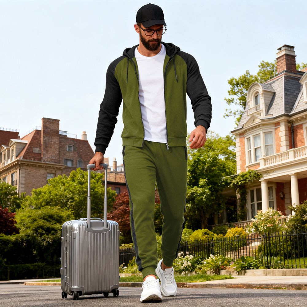 Color-block Raglan-sleeve Hooded Sweatshirt Men's Casual Sportswear