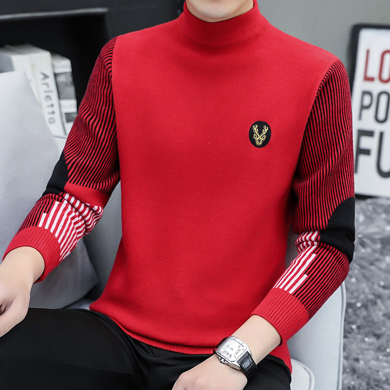 Mens Thickened Knitted Sweater With A Half-Height Neck