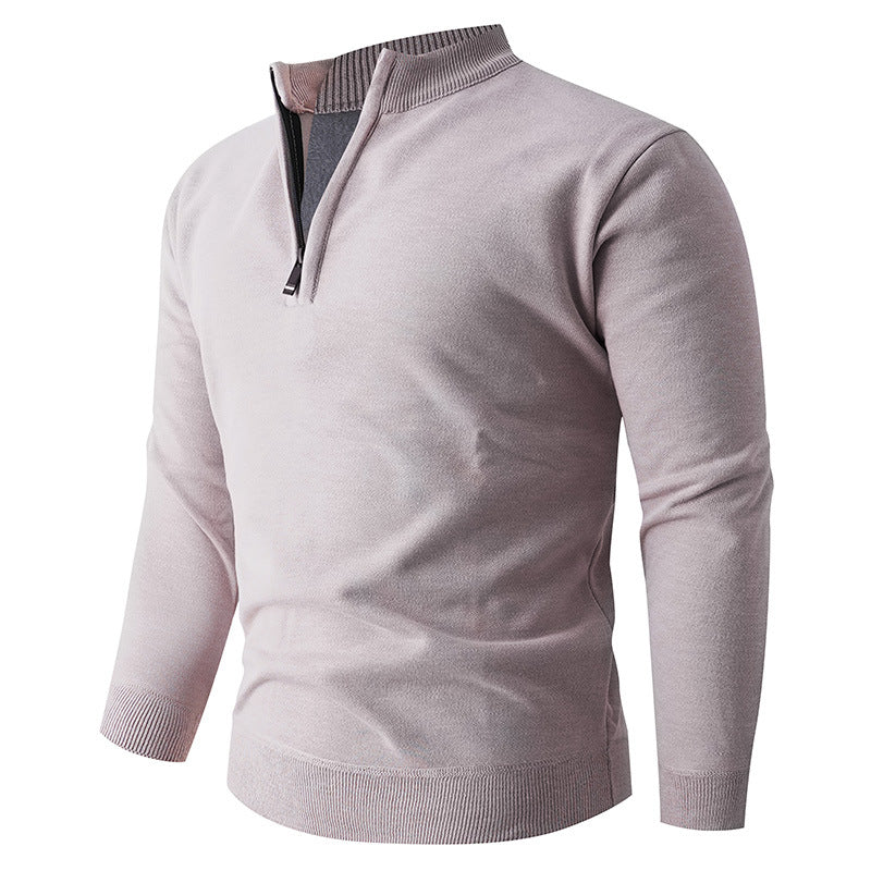 Solid Color Stand Up Collar Half Zip Knit Sweater