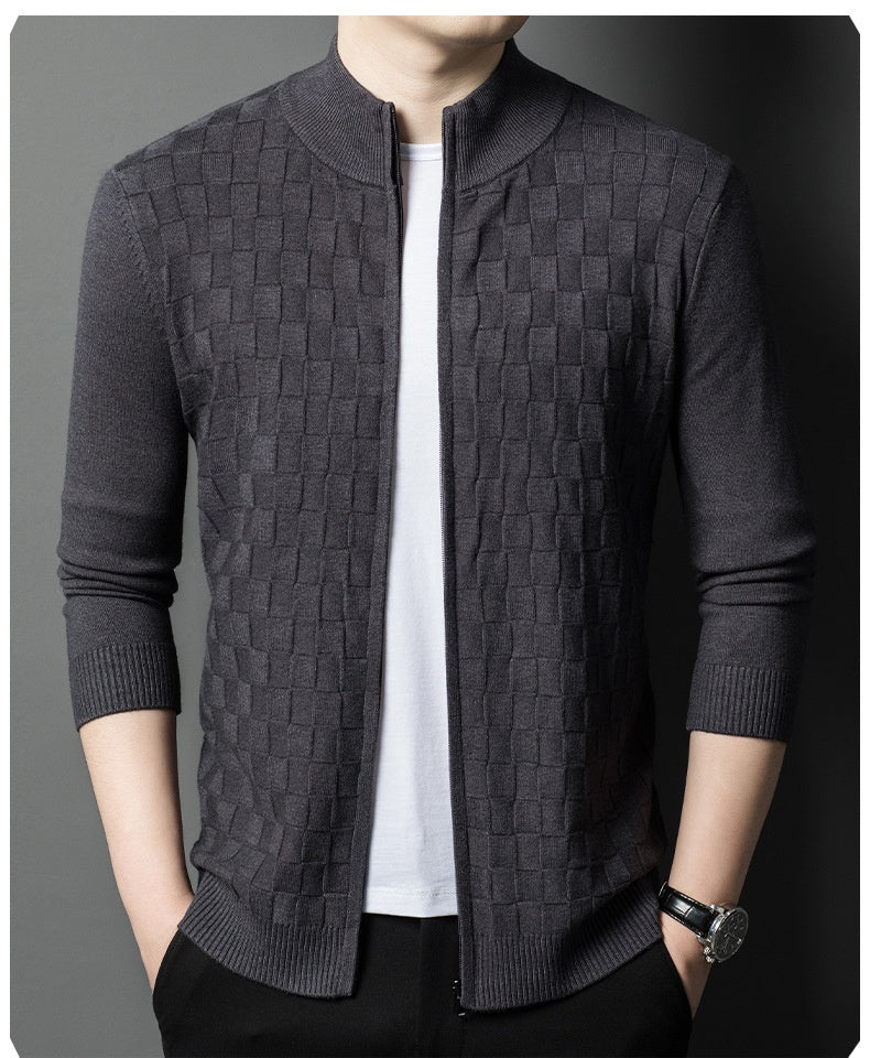 Mens Slim-fit Casual Sweater With A Stand-up Collar And Zipper