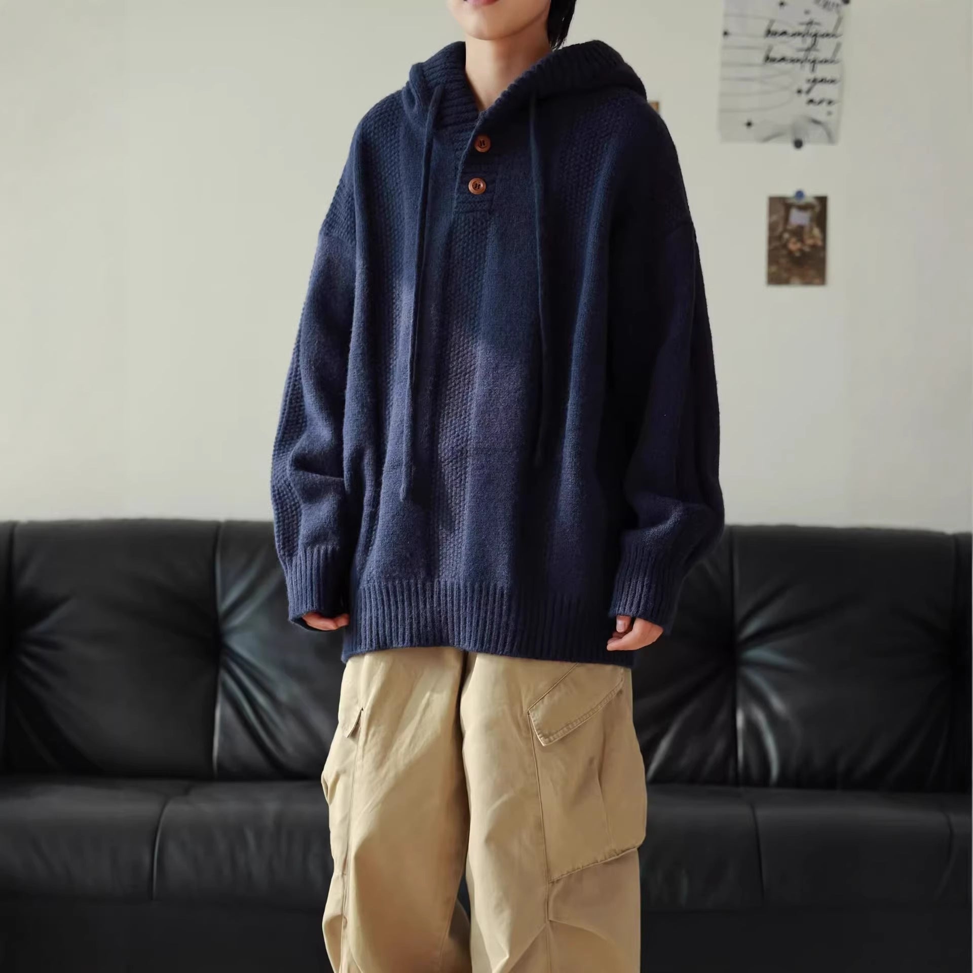 Retro Heated Mens Loose-Fit Pullover Hoodie