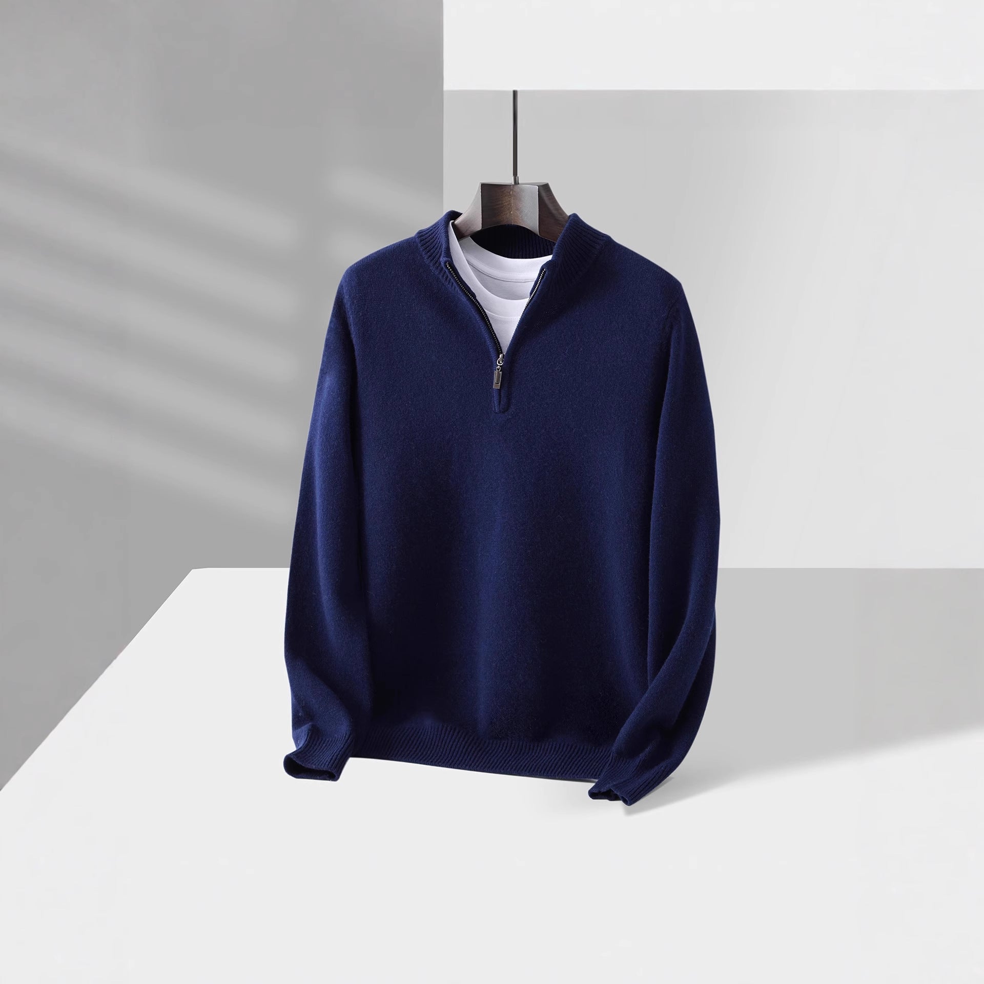 Mens Loose-Fit Half-Zip Turtleneck Thermal Sweater With Extra Padding