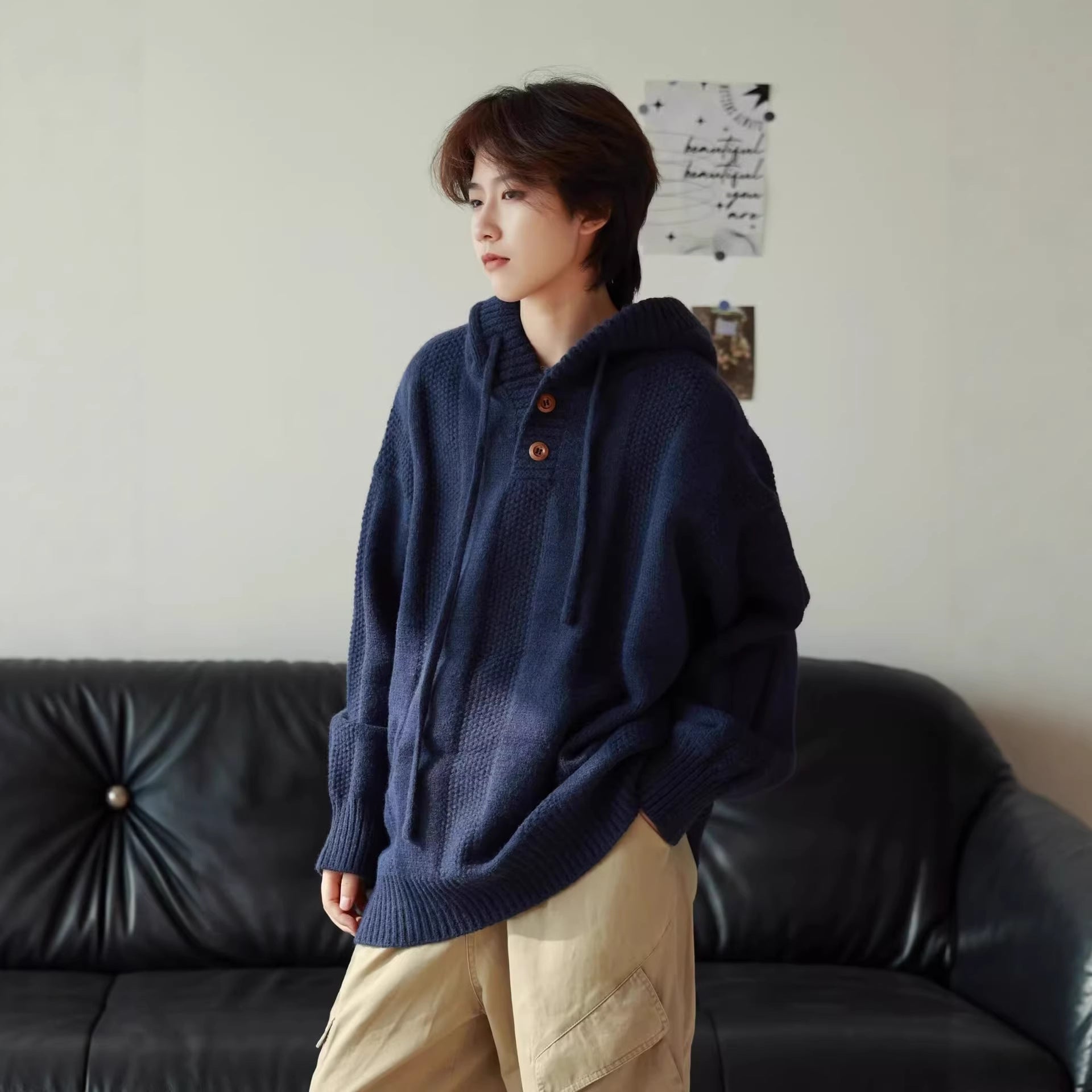 Retro Heated Mens Loose-Fit Pullover Hoodie