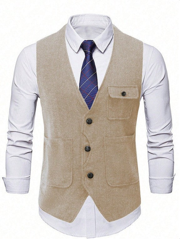 Mens Single-Breasted Suit Vest Casual Business Jacket