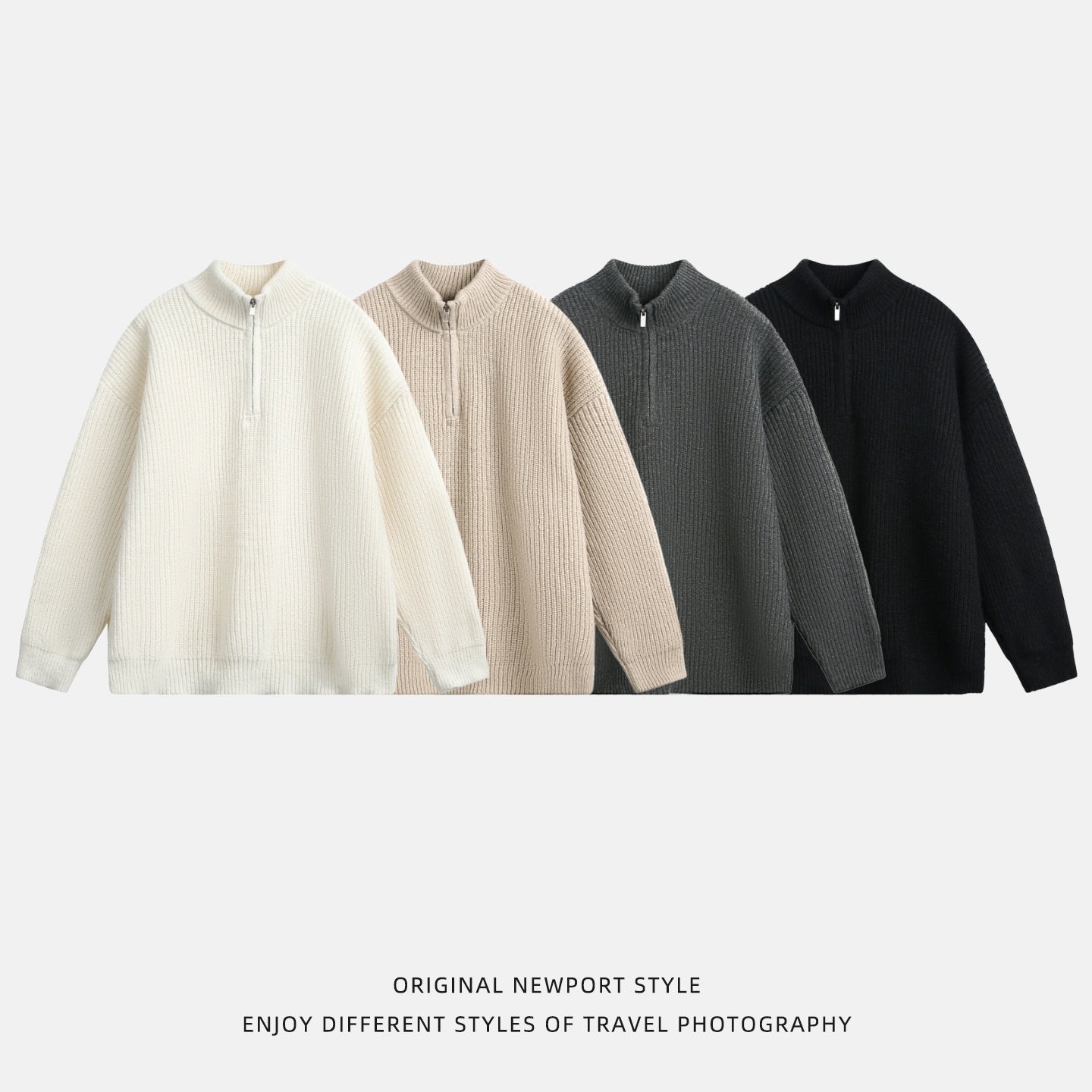 New FallWinter Mens Half-Neck Zip-Up Turtleneck Sweater