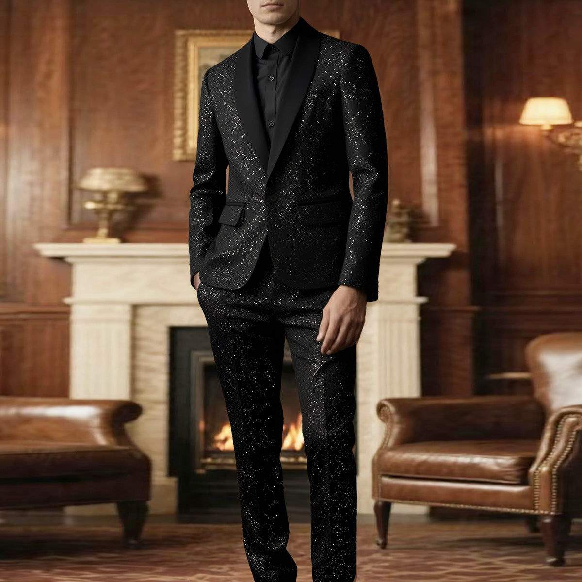 Mens Shiny Suit Jacket And Pants Set