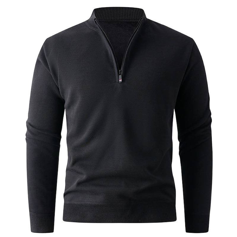 Solid Color Stand Up Collar Half Zip Knit Sweater