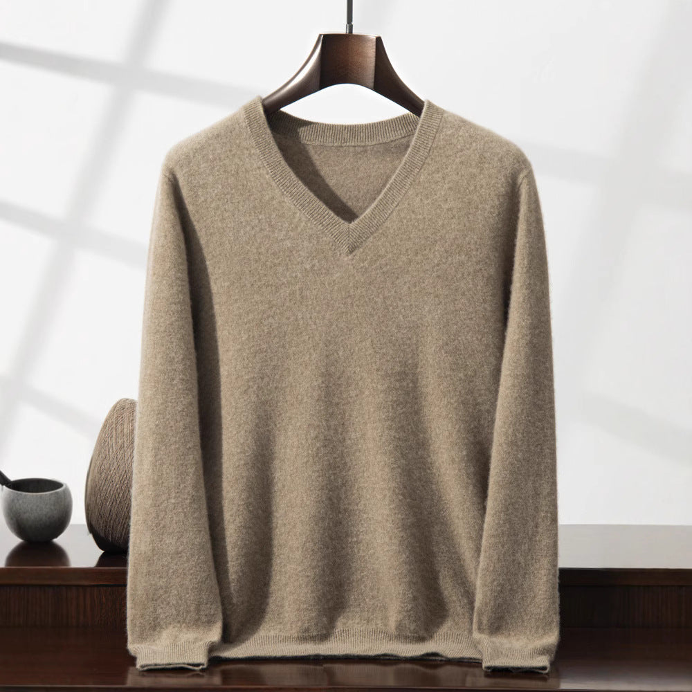Mens Casual V-Neck Minimalist Knitted Sweater Top