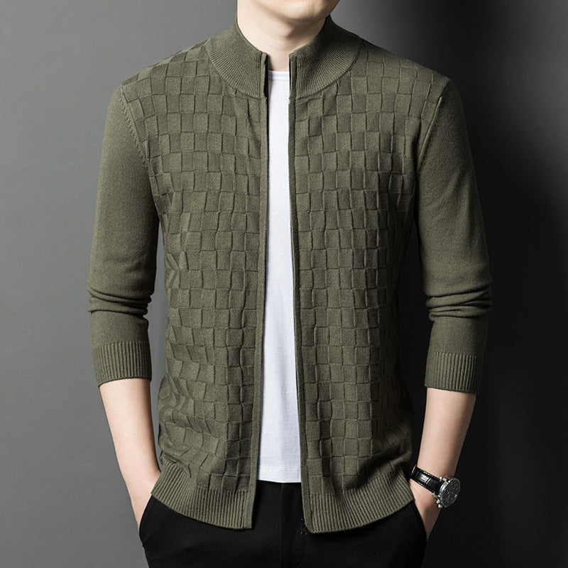 Mens Slim-fit Casual Sweater With A Stand-up Collar And Zipper