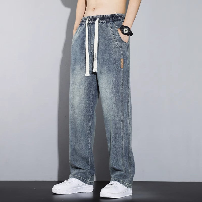 American Retro Men's Straight Loose Elastic Waist Casual Pants