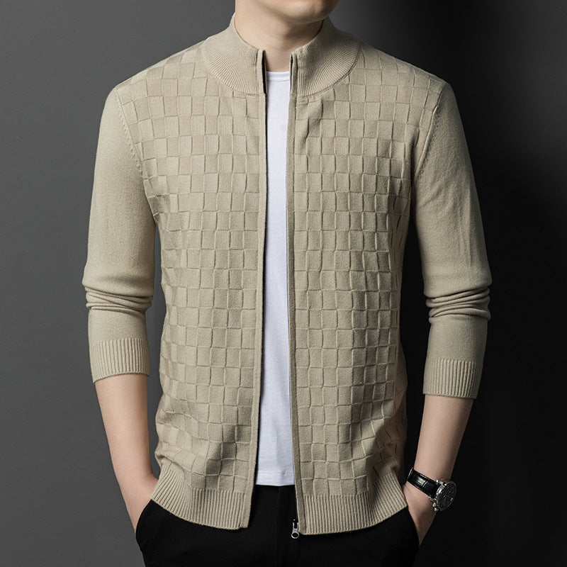 Mens Slim-fit Casual Sweater With A Stand-up Collar And Zipper