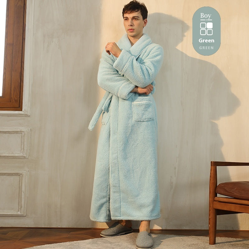 Autumn And Winter Thickened Cotton Velvet Nightgown Men's Winter Plus-sized Plus Size Light Luxury Couple Bathrobe Women's Extended Pajamas
