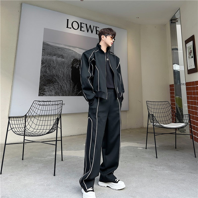 Sleek Edgy Casual Wide-leg Pants Sports Suit With Wide-leg Pants