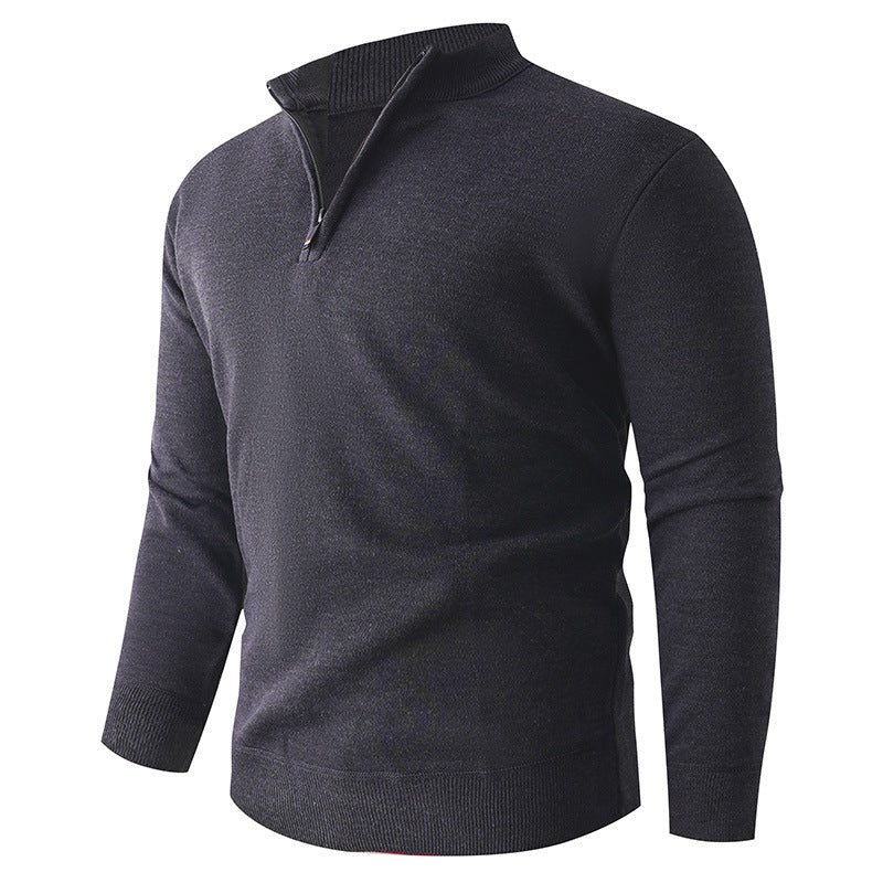Solid Color Stand Up Collar Half Zip Knit Sweater