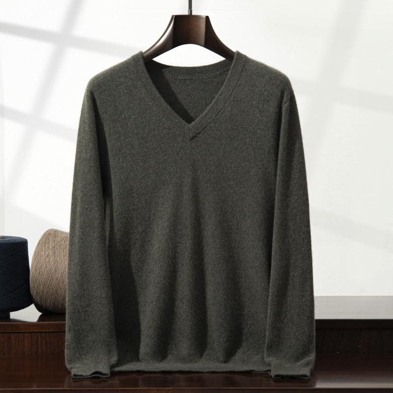 Mens Casual V-Neck Minimalist Knitted Sweater Top