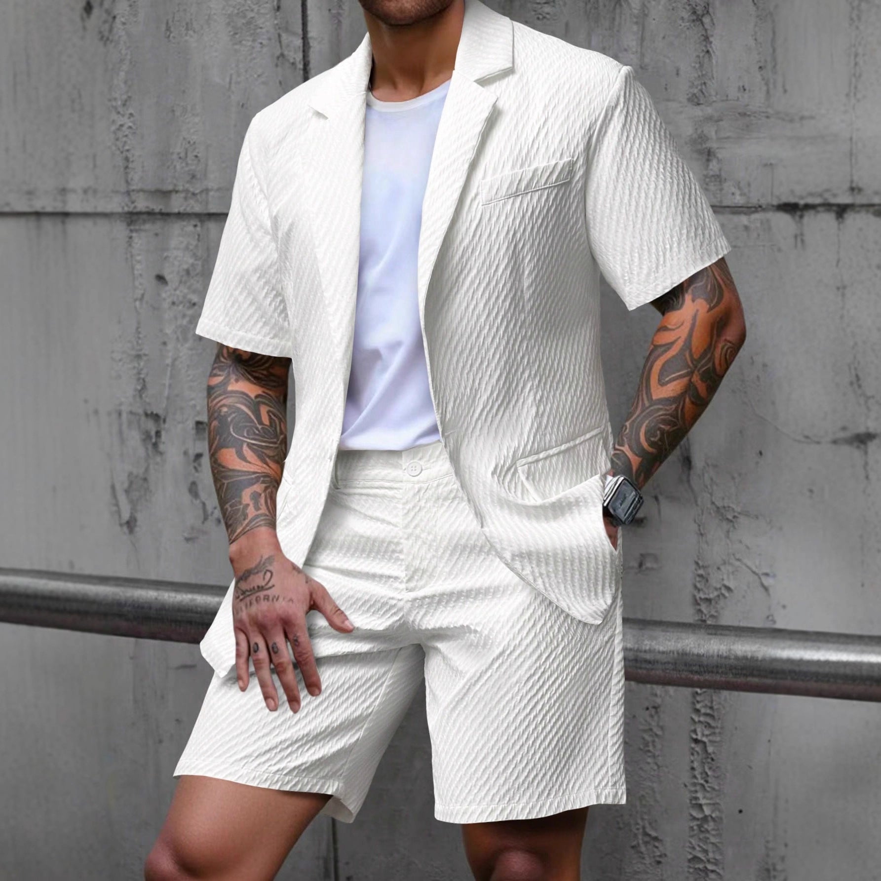 Mens Slim-fit Business-casual Short Two-piece Suit