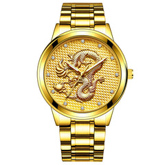 New Men's Embossed Golden Dragon Playing With Beads Diamond-inlaid Casual Business Quartz Watch