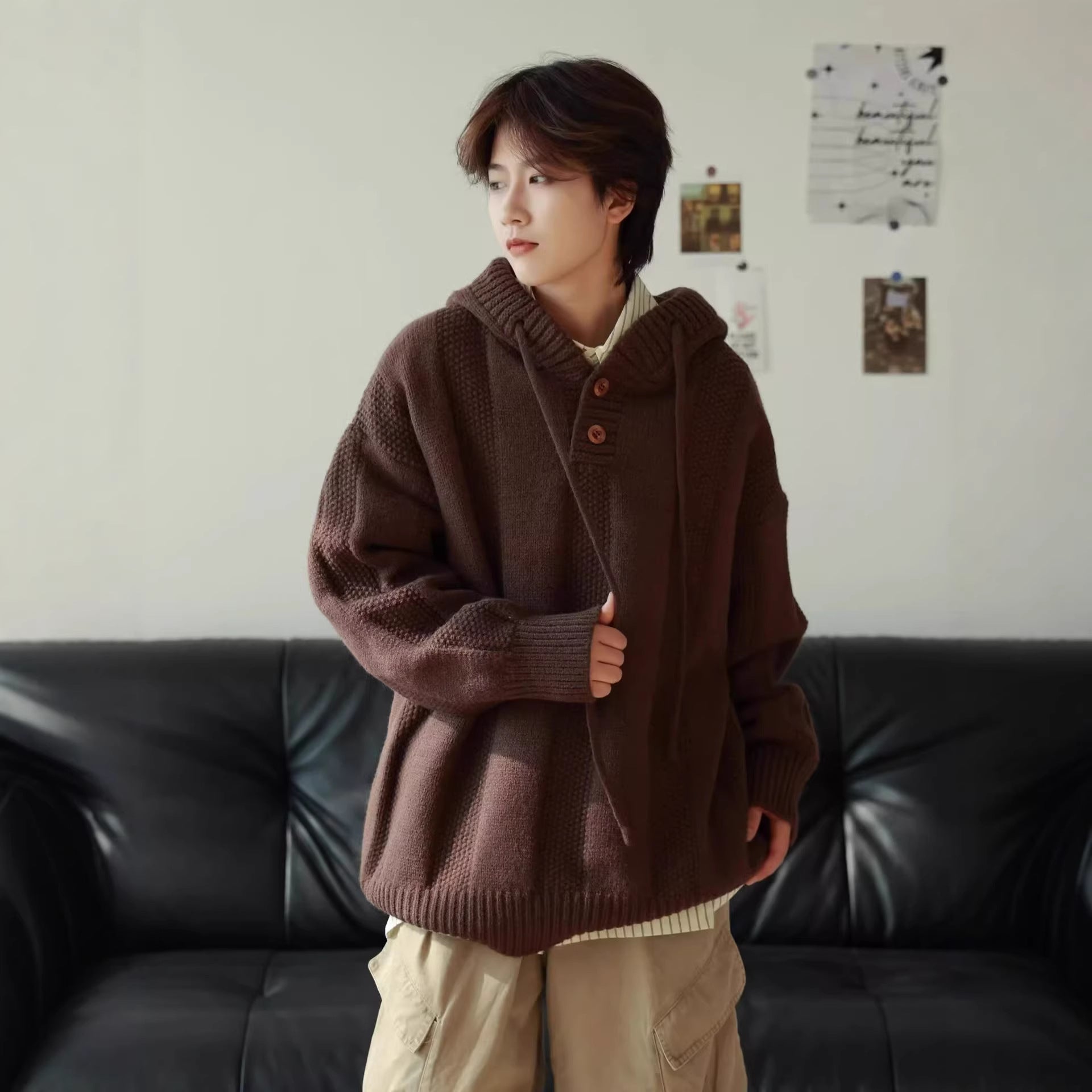 Retro Heated Mens Loose-Fit Pullover Hoodie