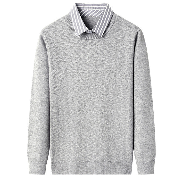 Mens Long-sleeve Casual Mock Two-piece Sweater