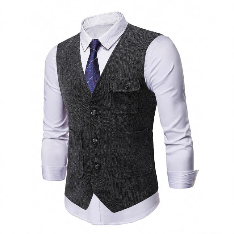 Mens Single-Breasted Suit Vest Casual Business Jacket