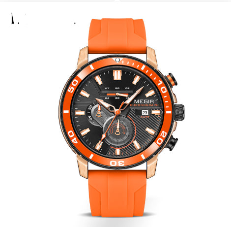 Megir Multifunctional Fashionable Chronograph Sports Silicone Strap Men's Watch