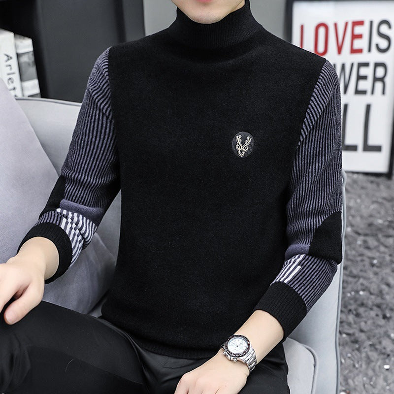 Mens Thickened Knitted Sweater With A Half-Height Neck