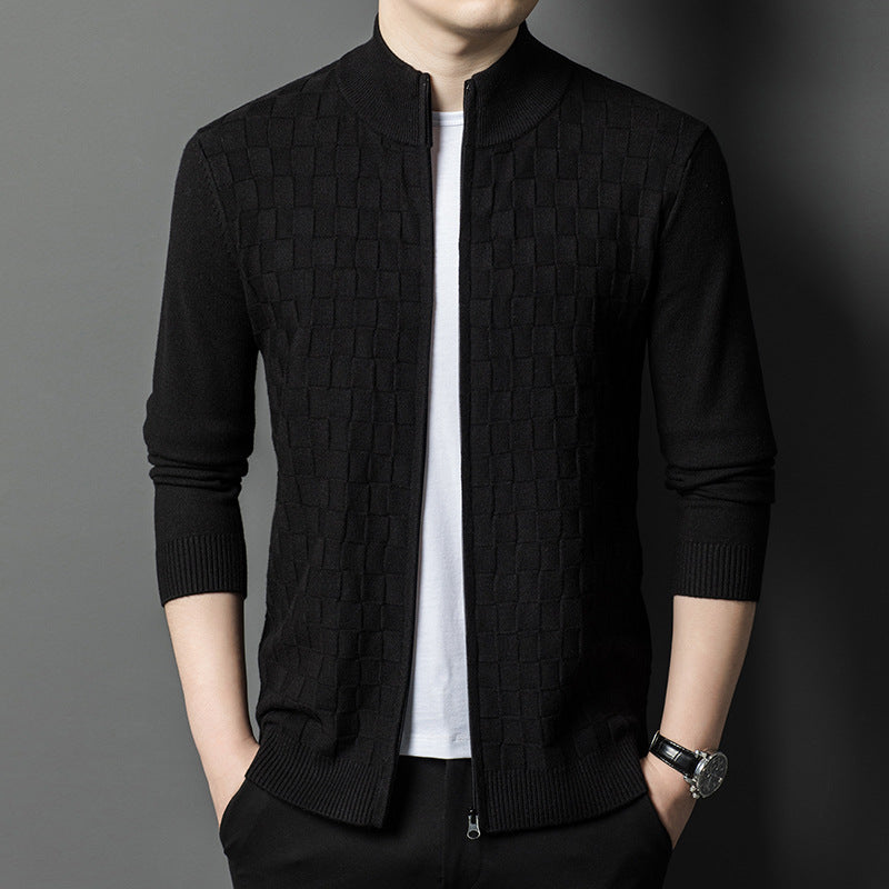 Mens Slim-fit Casual Sweater With A Stand-up Collar And Zipper