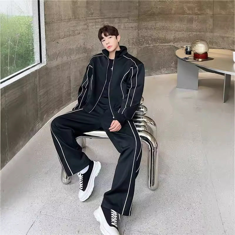 Sleek Edgy Casual Wide-leg Pants Sports Suit With Wide-leg Pants